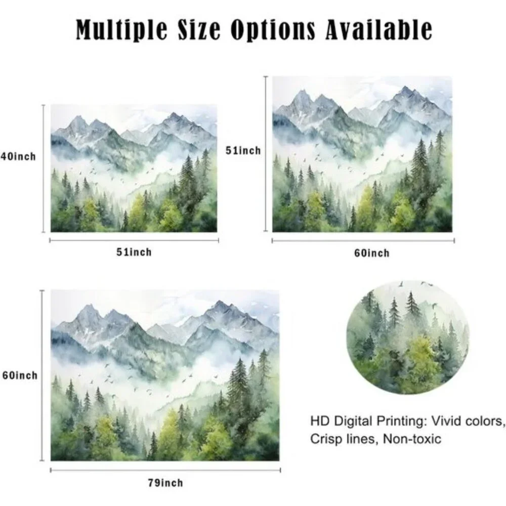 New Green Mountain Forest Nature Tapestry Wall Decor for Home or Room, 51x60In